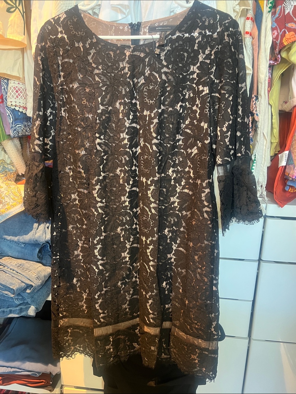 BCBG Black Floral Lace Shift Dress